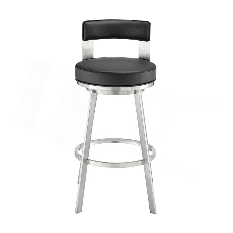 Tabouret tournant 30 "en métal avec similicuir, Siège noir / cadre blanc