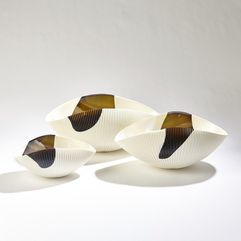 Pleated Bowl-Bronze Stripe, 8.5" H x 19.5" W x 12" D