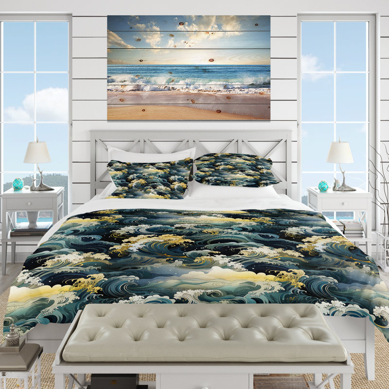 Ensemble de housse de couette Hokusai, Housse de couette simple + 1 taie décorative stan