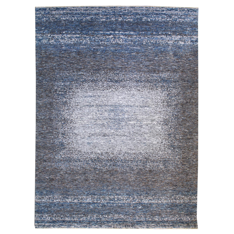 Tapis bleu tissé à la main Sahara, Rectangle 8 pi 10 po x 12 pi