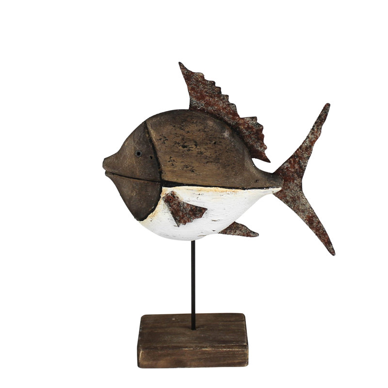 Fish, Wood, Set Of 2 Sm: 6X2.25X7, Lrg: 9X2.75X11