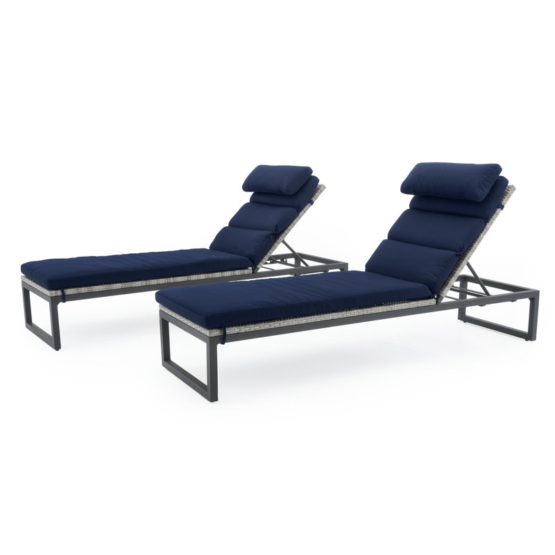 Sameko Aluminum Frame Outdoor Chaise Lounge Set with Sunbrella® Cushions, Canvas Navy Sunbrella® Canvas, Gray