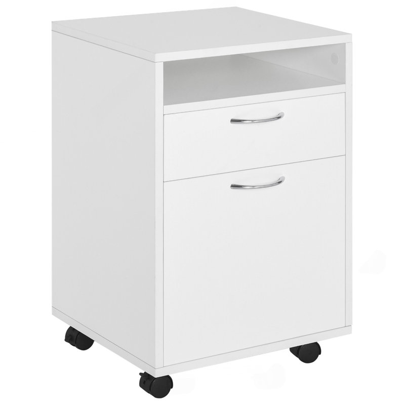 Organisateur de rangement mobile avec tiroir et armoire, support d'imprimante avec roulettes, blanc