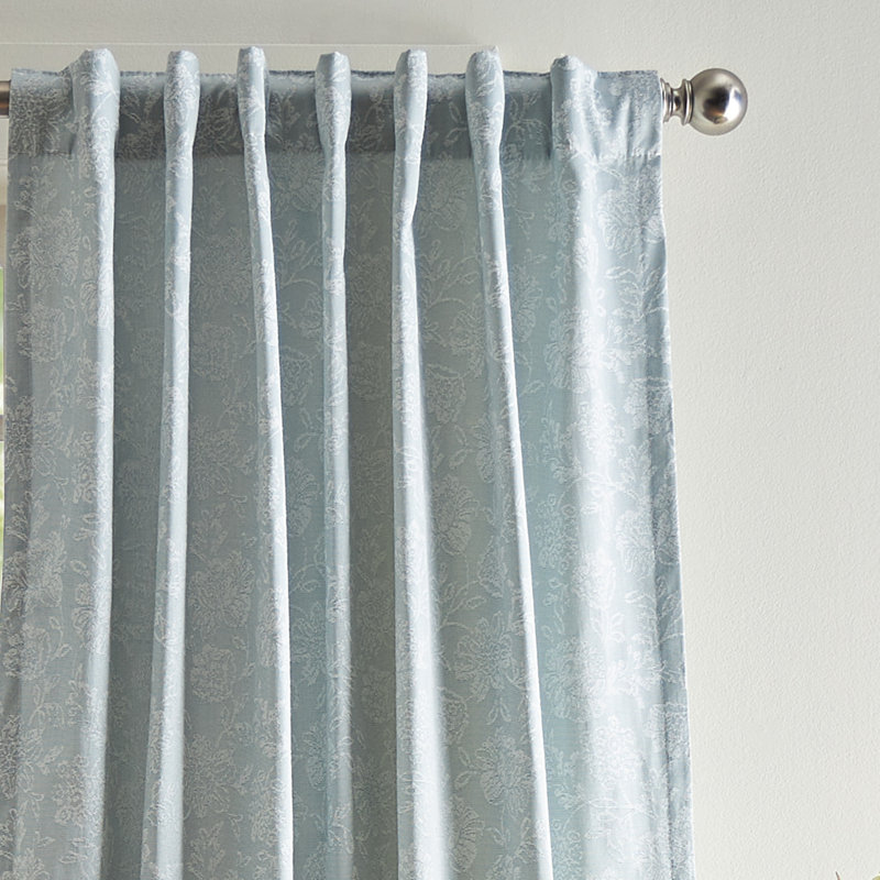 Light Blue Floral Jacquard Room Darkening Curtain Panel Pair