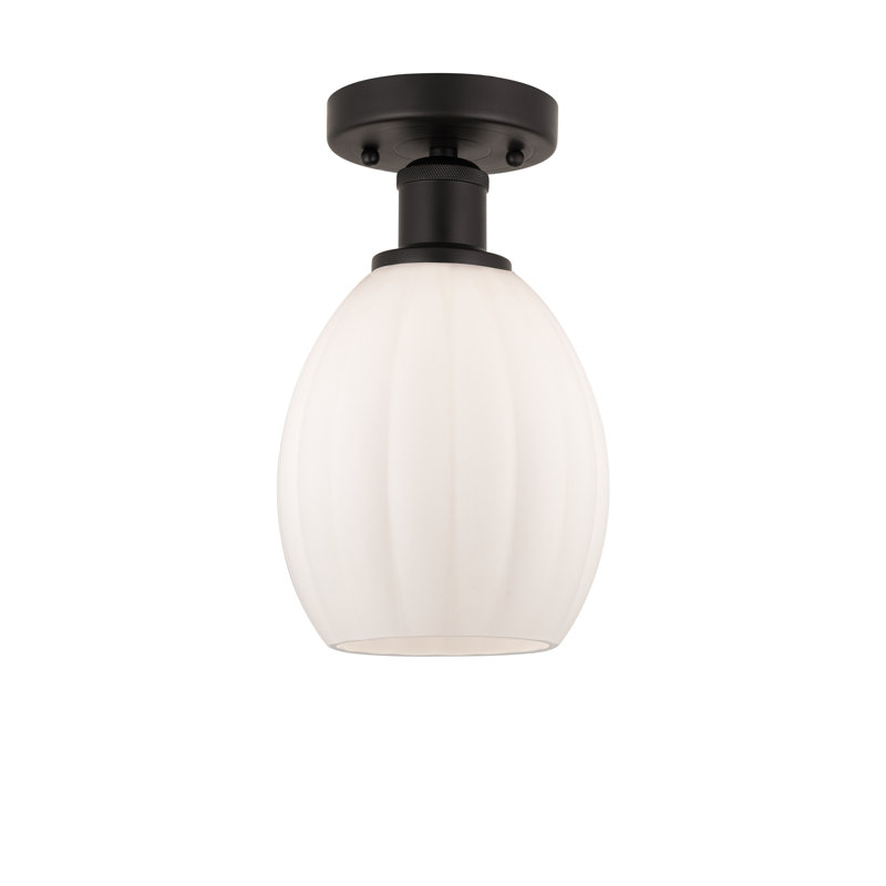 Plafonnier semi-encastré en verre Bolduc, Blanc mat, Bronze huilé, H 10,75 po x l 6 po x P 6 po