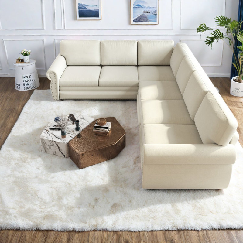 Canapés modulaires à compression, canapé convertible en chenille de 118 pouces, famille moderne, Beige / blanc