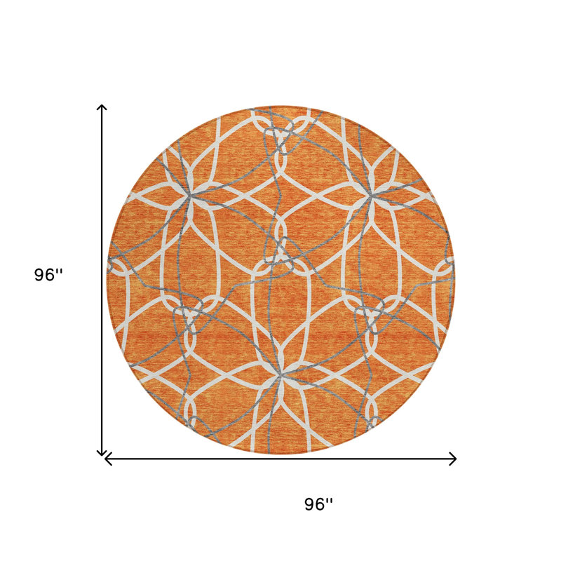Tapis lavable intérieur et extérieur rond 8 pi orange et ivoire
