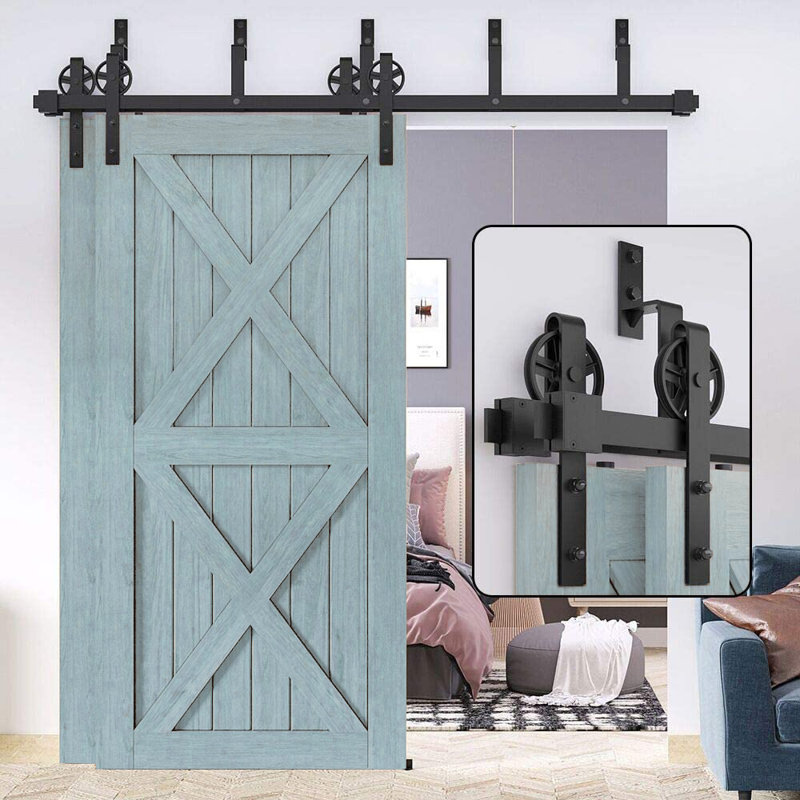 48 in. Black Steel Sliding Barn Door Hardware Kit