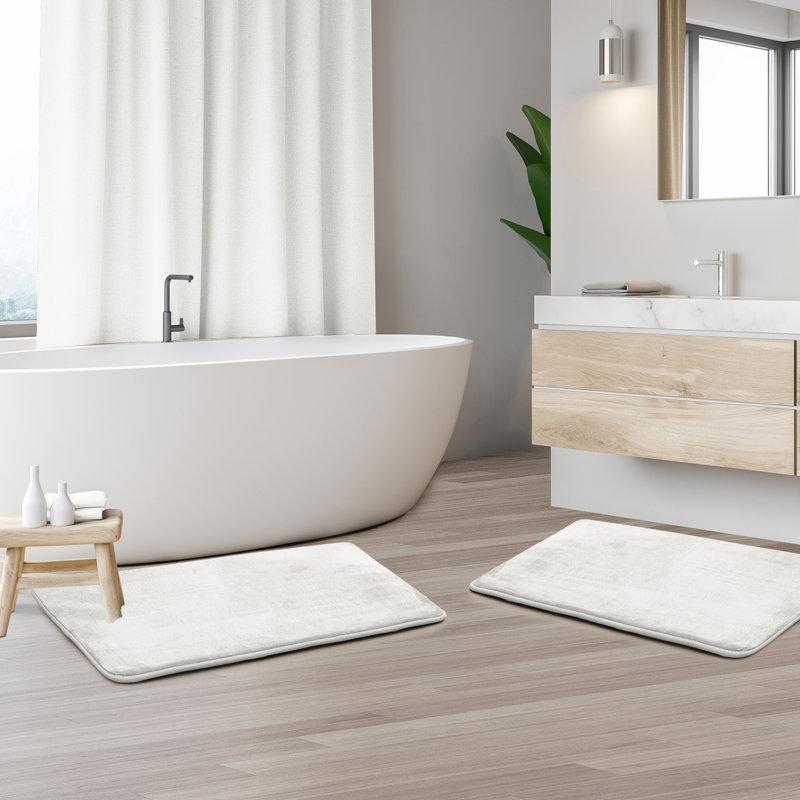 Steph Luxury Ultra Soft and Absorbent Memory Foam Bath Rug Set with Non-Slip Backing, Small: 17"W x 24"L, White