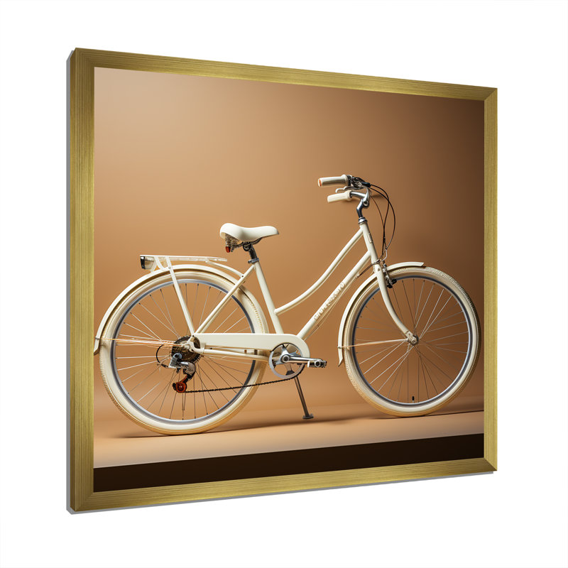 Vélo ivoire sur toile, H 30 po x l 30 po x P 1 po, Encadrement doré