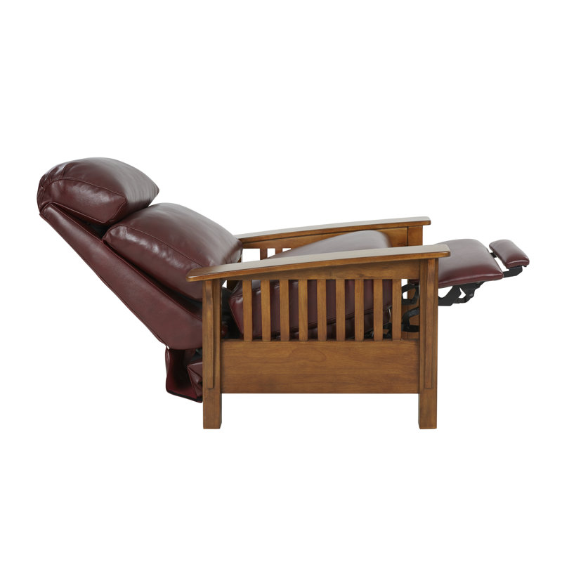 Rinker 32.7" Wide Genuine Leather Manual Standard Recliner, Burgundy Genuine Leather, Brown