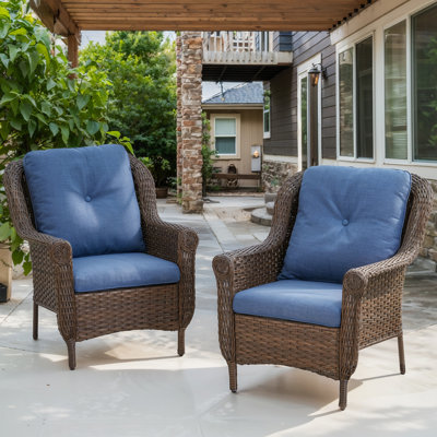 Ensemble de 2 chaises de patio en osier avec coussins en oléfine Habbe
