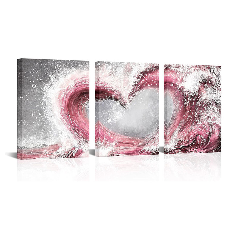 3 Piece Wrapped Canvas Print, Pink