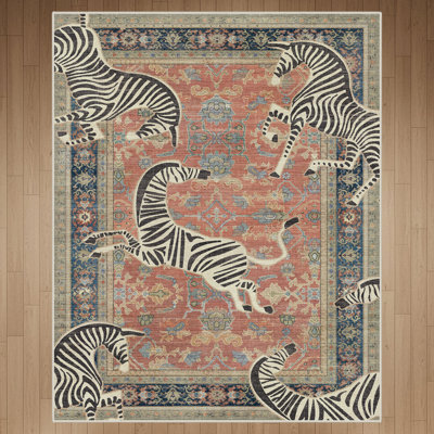 Allandale Zebra Print Machine Washable Non-Slip Area Rug