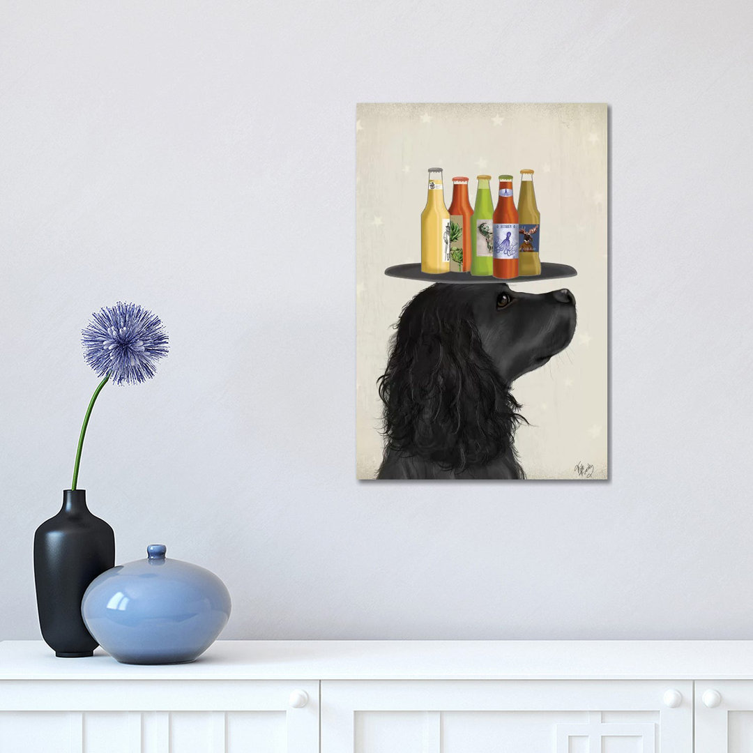 Cocker Spaniel Black Beer Lover by Fab Funky - Wrapped Canvas Gallery-Wrapped Canvas Giclée