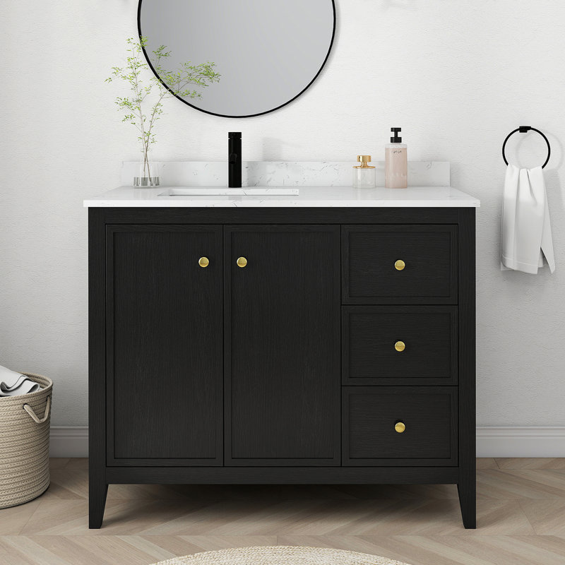 Meuble-lavabo simple autoportant de 54 po avec comptoir en marbre blanc entièrement assemblé 54 po