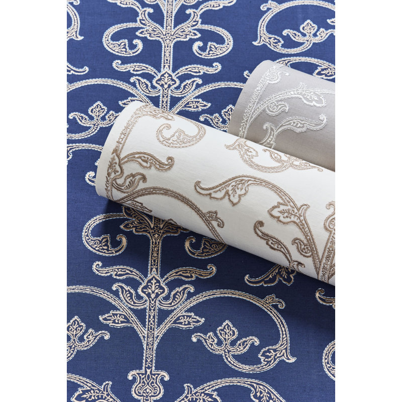 The MET x The House of Scalamandre Saxony Scroll Wallcovering, Latte
