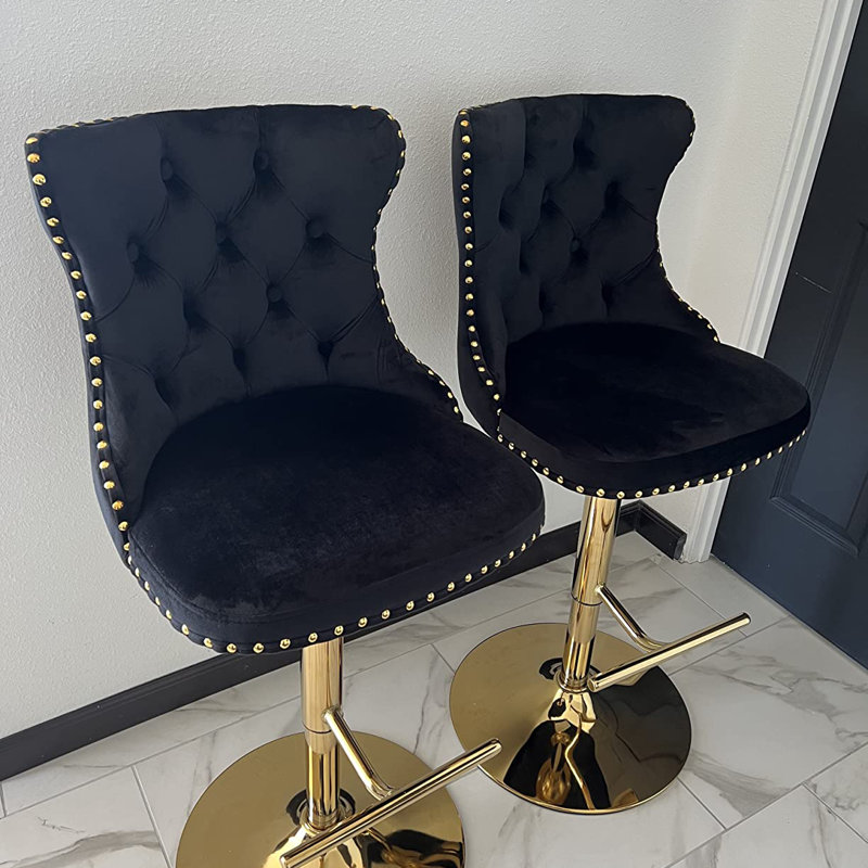 Tabourets de bar modernes et rembourrés dorés (ensemble de 6), Noir, noir, noir, noir