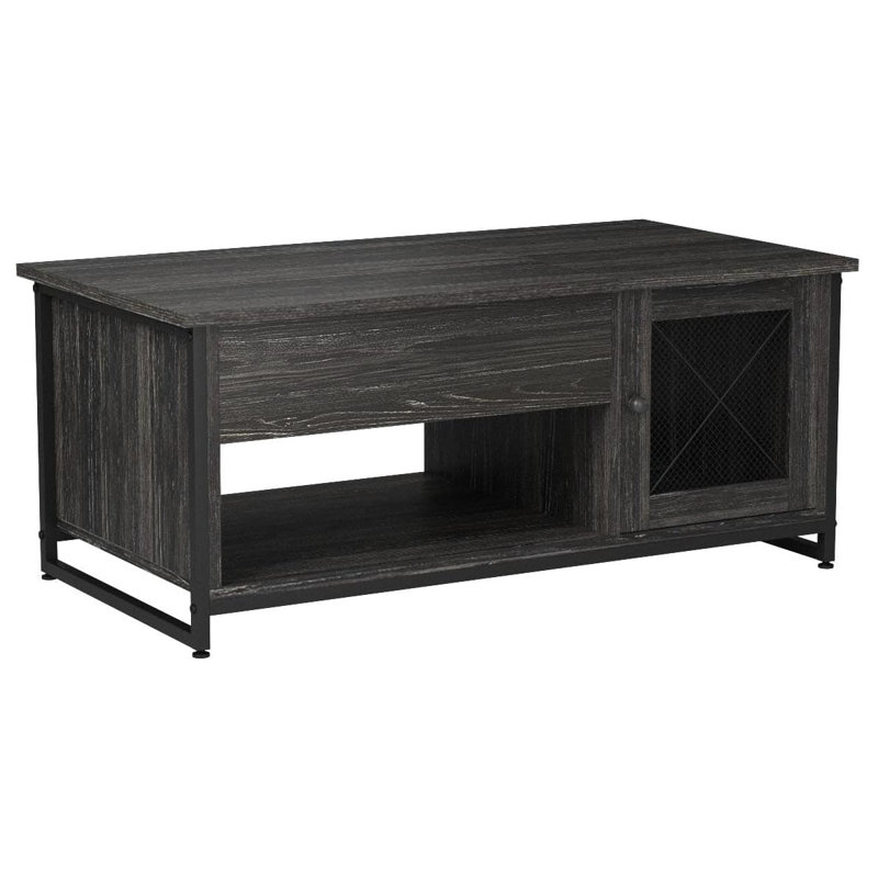 Table basse polyvalente à plateau relevable industriel avec armoire de rangement - Conception rétro, fermeture en douceur et structure robuste