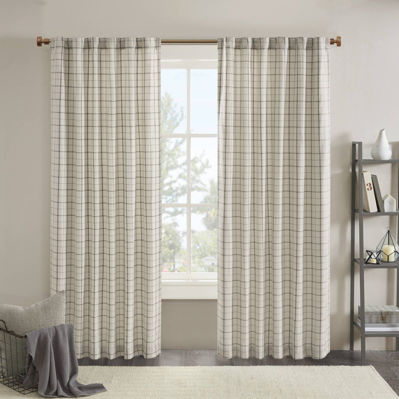 Anaheim Woven Plaid Room Darkening Thermal Fleece Lined Single Curtain Panel, 50"W x 84"L, Natural