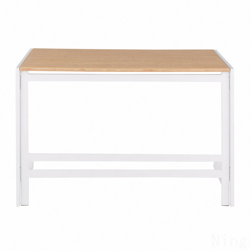 Bureau industriel, métal blanc et bambou grain de bois naturel pressé