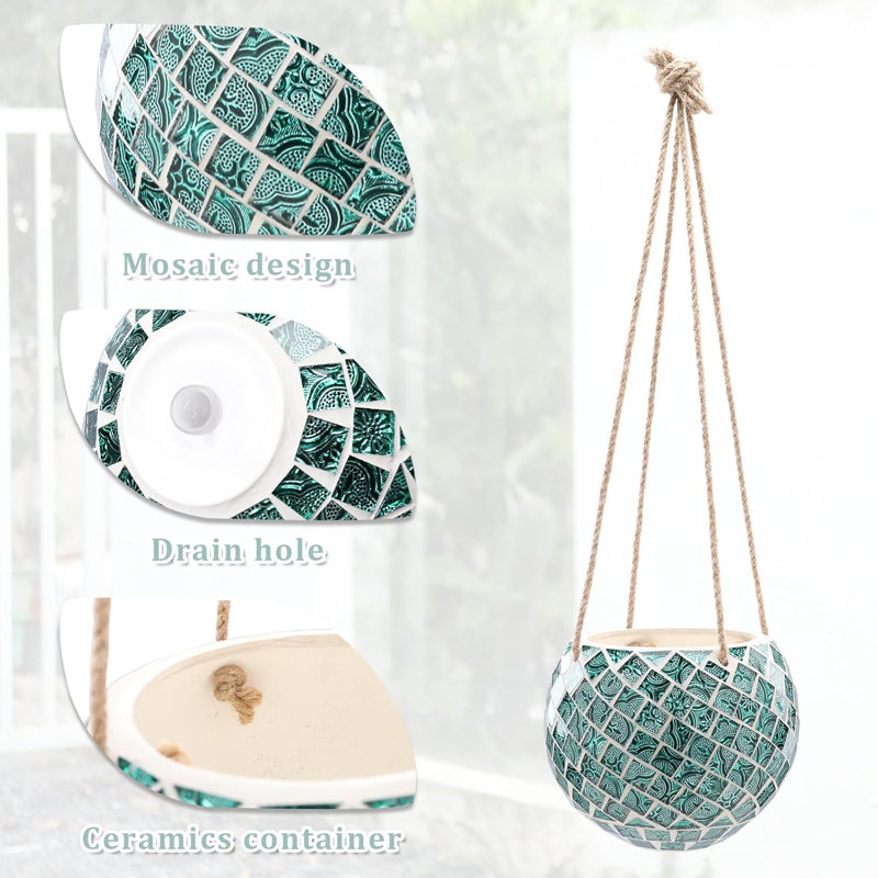 Ceramic Mosaic Hanging Planter With Drainage