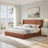 41.7" Velvet Curved Wingback King Bed Frame with Hydraulic Lift, No Box Spring Needed, Ocher-646257337-646257340
