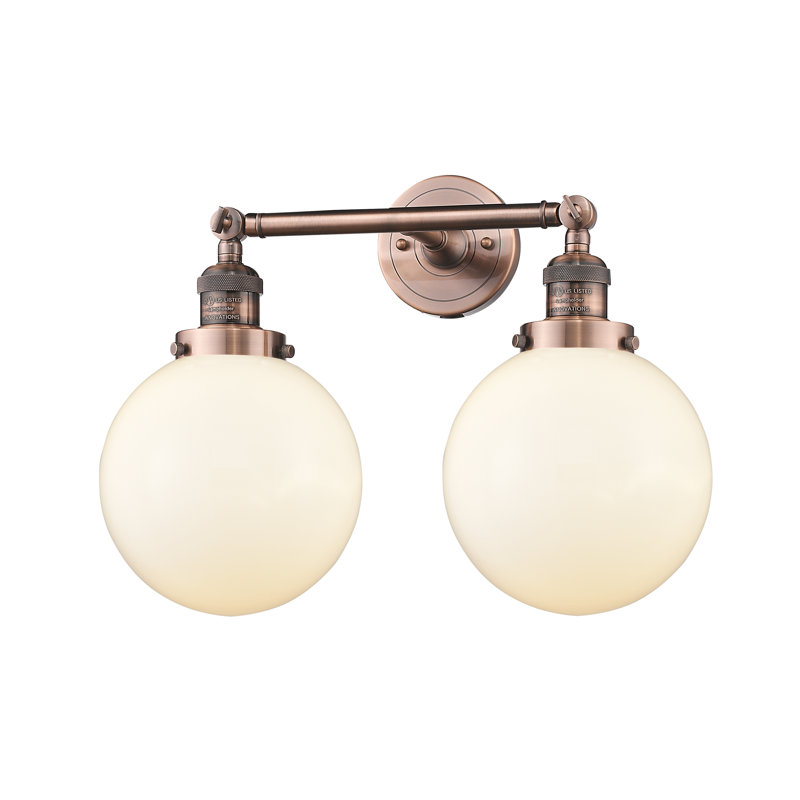 Clementina 2 - Light Dimmable Vanity Light, 60 Watt Vintage Incandescent Bulb, Matte White Cased, Antique Copper