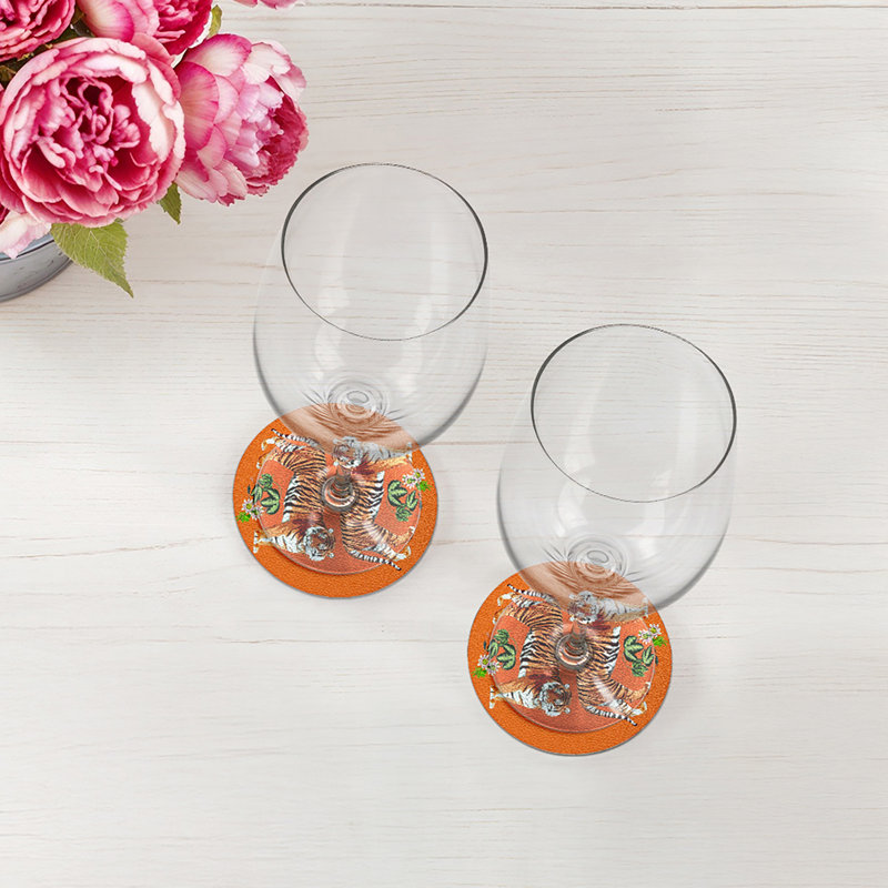 Sous-verres ronds en cuir végétalien orange