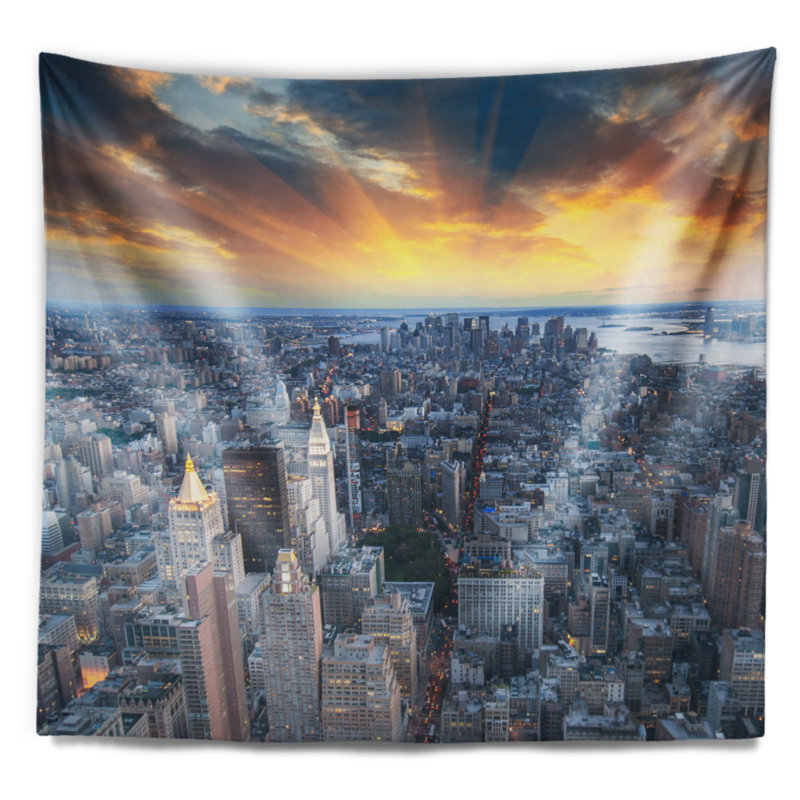 Paysage urbain, vue aérienne de la tapisserie des gratte-ciel de New York, H 32 po x l 39 po