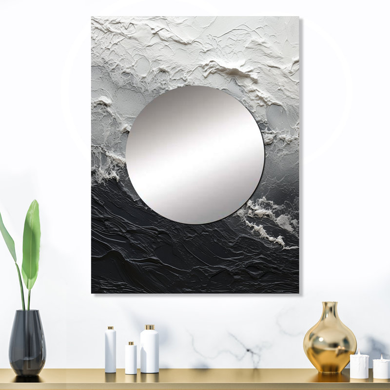 Minimalism Black And White Paint Wave - Coastal Large Wall Mirror, Black Decorative Mirror, Printed Metal Art, 32" x 24"