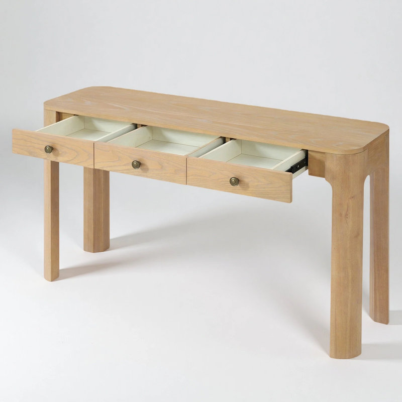 52" W Rustic Console Table With 3 Drawers, Light Oak