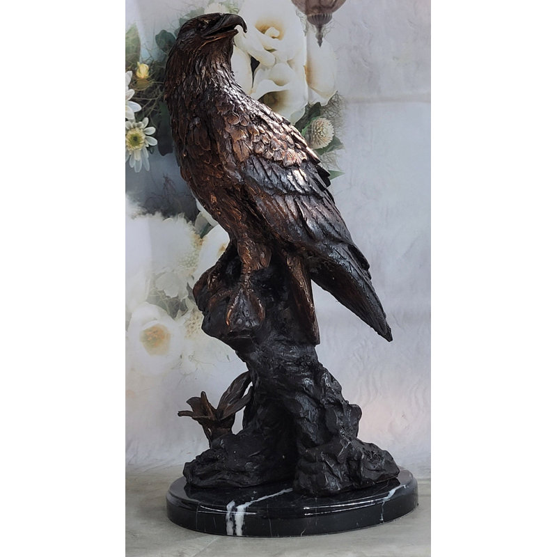 Two Tone American Bald Eagle Bronze Statue Sculpture Figure Marble Base 18" X 9"