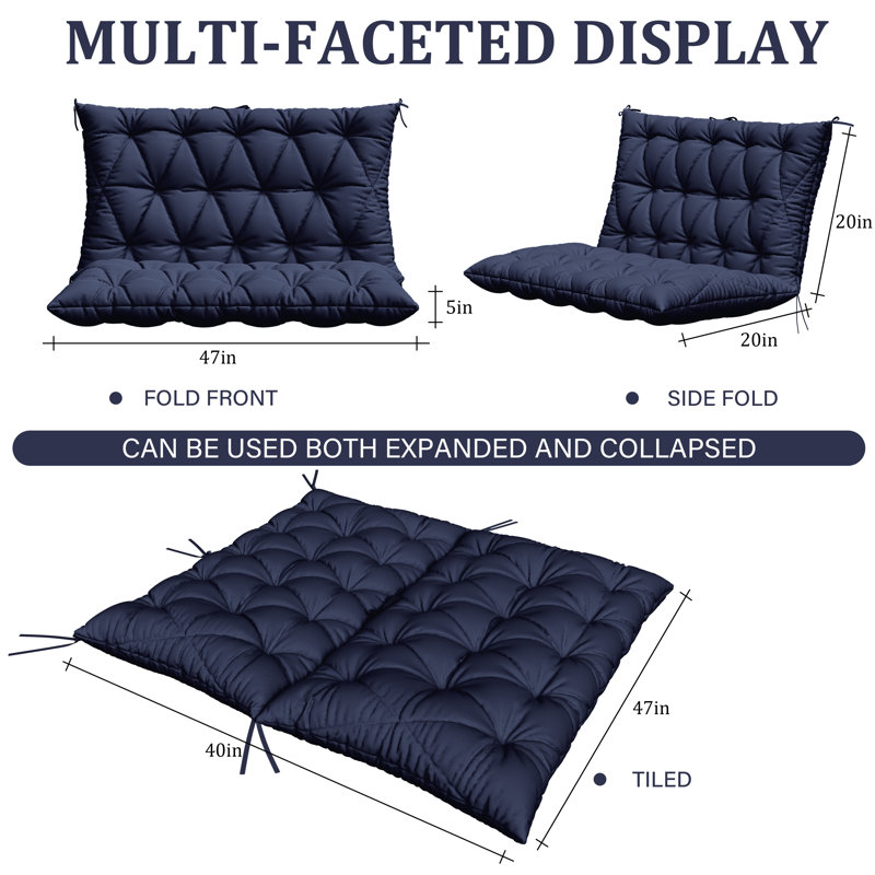 Coussin d'extérieur imperméable pour banc de jardin, L 47 po x P 40 po, Marine
