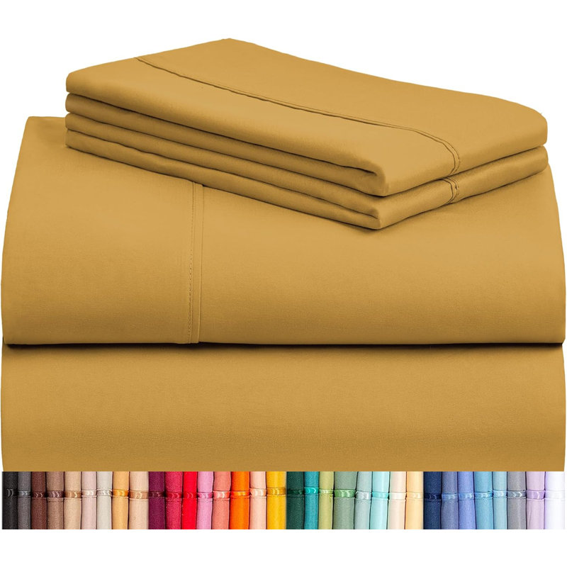 Luxclub 4 PC Medallion Gold California King Silky Soft Cooling Extra Deep Pocket Performance Sheet Set, Medallion Gold