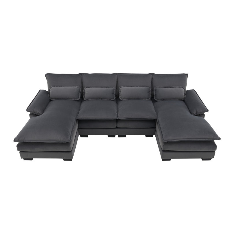 Canapé modulaire en forme de U 110 * 55 "avec coussins décoratifs, Velours gris velours