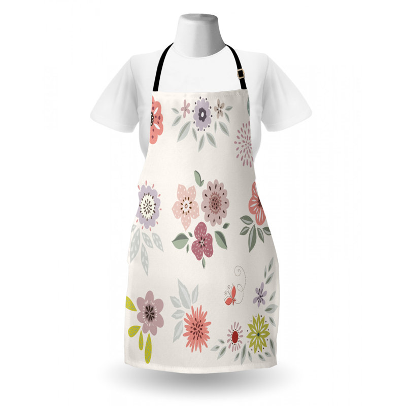 Feuilles de fleurs et tablier papillons