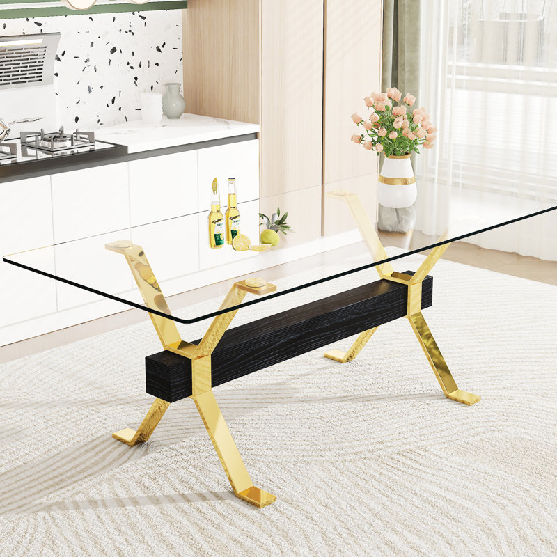 Table de bureau moderne en verre trempé avec 8 chaises de luxe en PU
