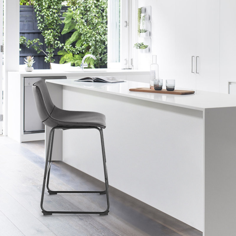 Brinley 24" Vegan Leather Counter Stool, Gray Vegan Leather