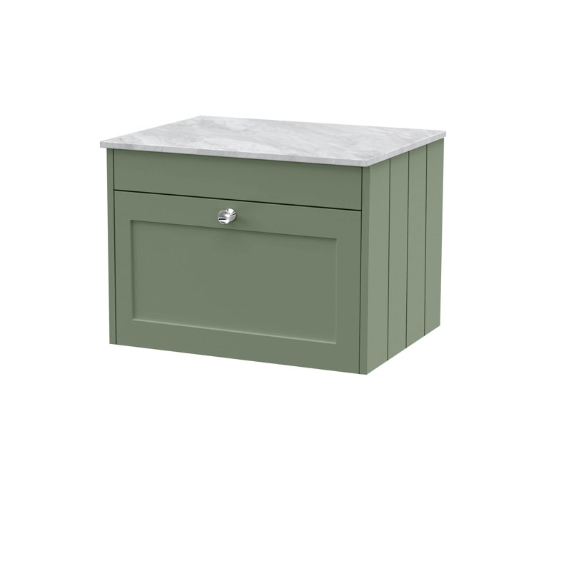 Old London Ashwick Satin Green 600mm Wall Hung 1-Drawer Unit With Marble Top