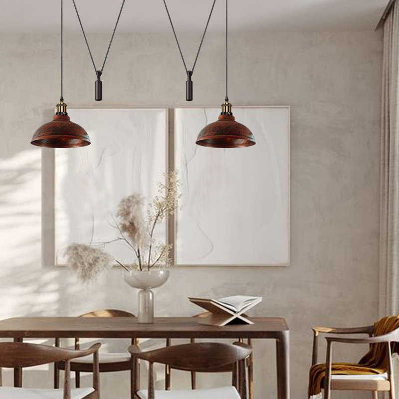 2 - Light Dome Pendant, Rustic Red