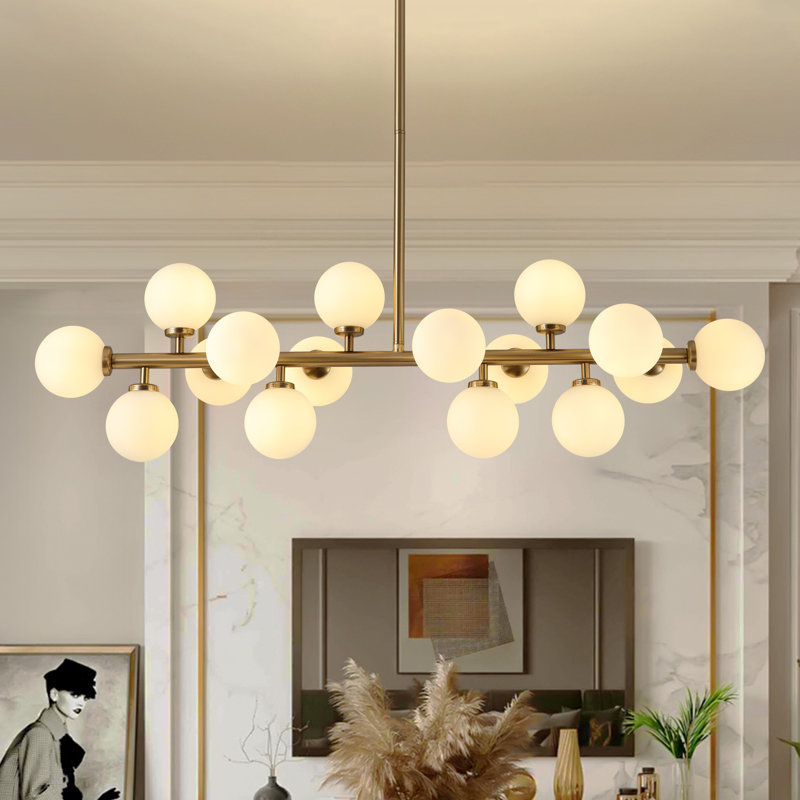 Mandre 16-Light Modern Sputnik Linear Chandelier, Brushed Gold Statement Globe Pendant for Dining Room or Kitchen Island