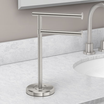 Gatco Latitude Ii Countertop 2-arm Hand Towel Stand | 1 Arm Swivels In Satin Nickel