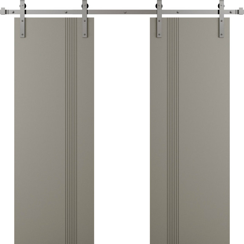 Porte de grange double moderne - ESSENTIAL 0777 - Ensemble de rail de 13 pi - Portes intérieures à panneau plein, 2