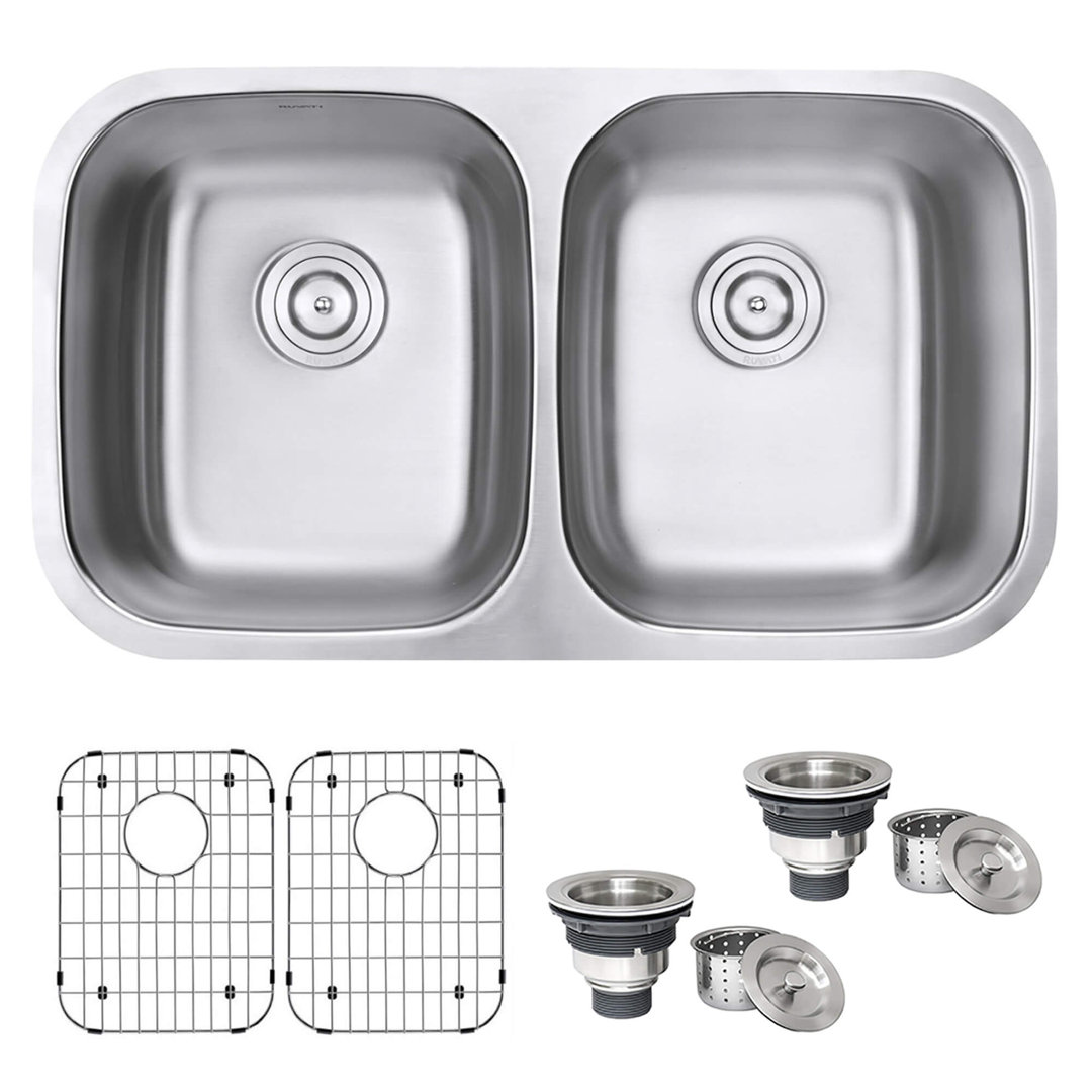 Ruvati 32-inch Undermount 50/50 Double Bowl 16 Gauge Stainless Steel Kitchen Sink Ruvati