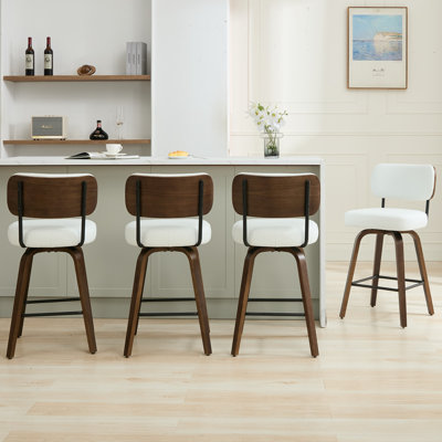 Swivel Upholstered Counter Stool With Wood Frame