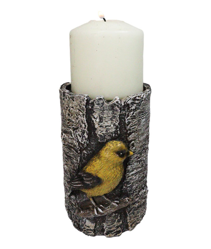 Bougeoir en forme de chardonneret jaune sur un bouleau, porte-bougie rustique, figurine d'oiseau