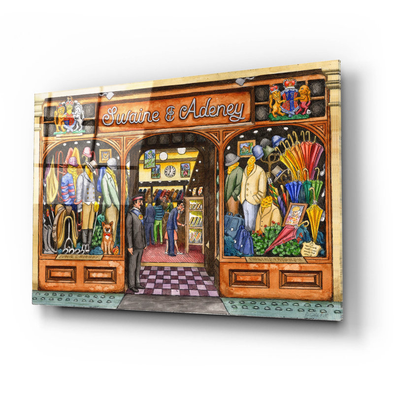 Art mural en verre épique «Swaine and Adeney» par Gale Pitt, 24 po x 16 po, H 16 po x l 24 po
