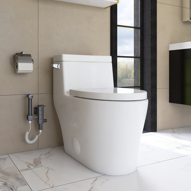 Toilette allongée 12 po à pièce unique avec chasse d'eau 1,28 GPF et siège blanc inclus