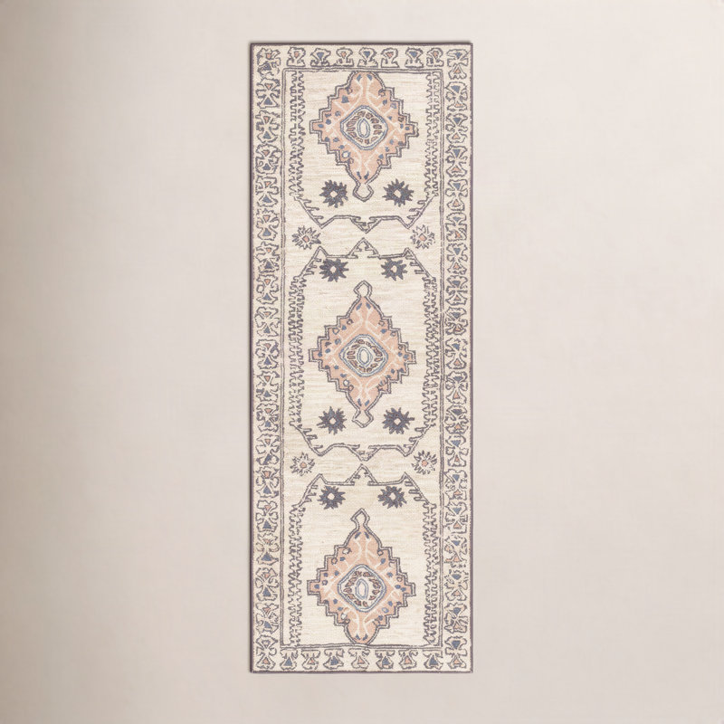 Tapis en laine touffeté à la main Moore / rose poudré / ivoire / gris clair Moore Southwestern